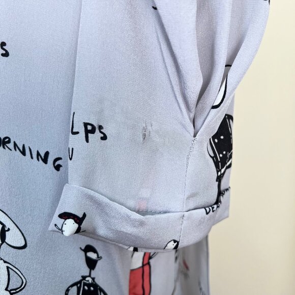 MOSCHINO 100% Silk Gray Cartoon Print Short Sleeve Shift Dress Size 4 - Picture 10 of 12